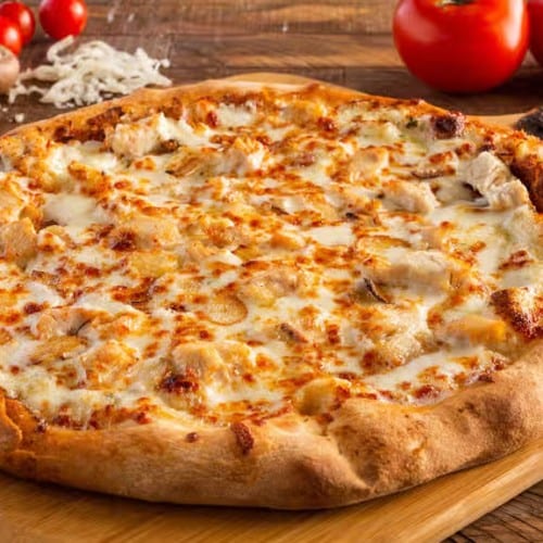 Roasted Garlic & Chicken Pizza.