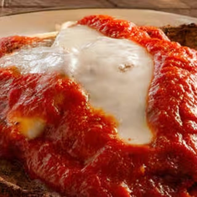 Eggplant Parmigiana with Spaghetti Pasta.