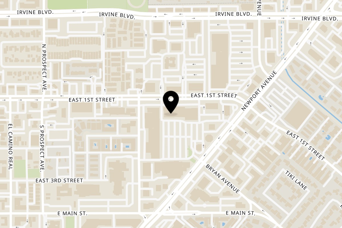Map showing the location of Ameci Pizza & Pasta Tustin on 648 E 1st St in Tustin