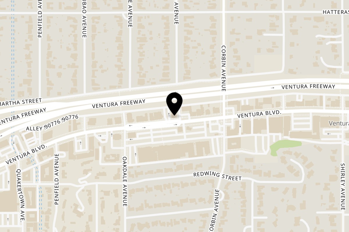 Map showing the location of Ameci Pizza & Pasta Woodland Hills East on 19803 Ventura Blvd in Tarzana