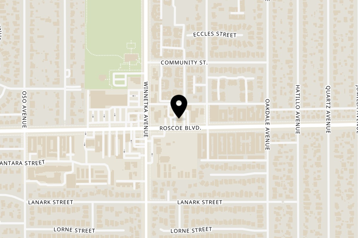Map showing the location of Ameci Pizza & Pasta Winnetka on 20021 Roscoe Blvd #12 in Winnetka