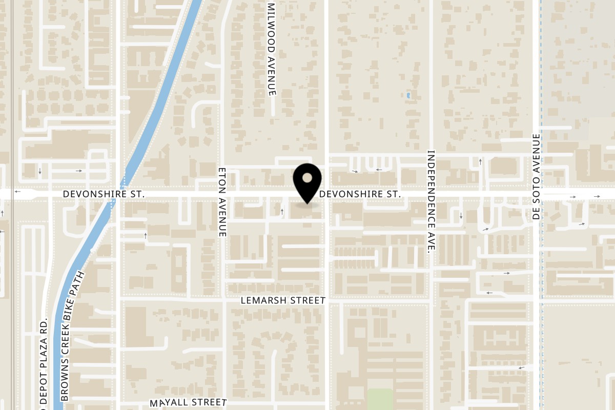 Map showing the location of Ameci Pizza & Pasta Chatsworth on 21110 Devonshire St in Chatsworth